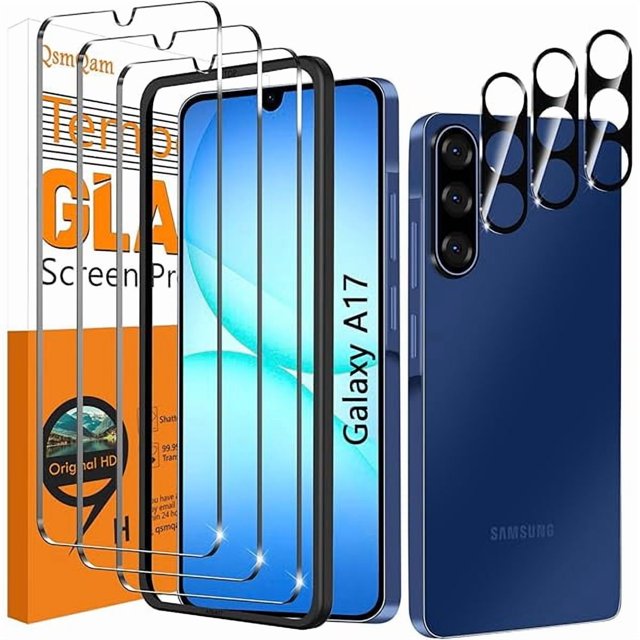 Chenchen 3 Pack Screen Protector for Samsung Galaxy A17 5G + 3 Pack Camera Lens Protector, Ultra HD Tempered Glass, 9H Hardness, Anti Scratch, Easy Installation - Case Friendly