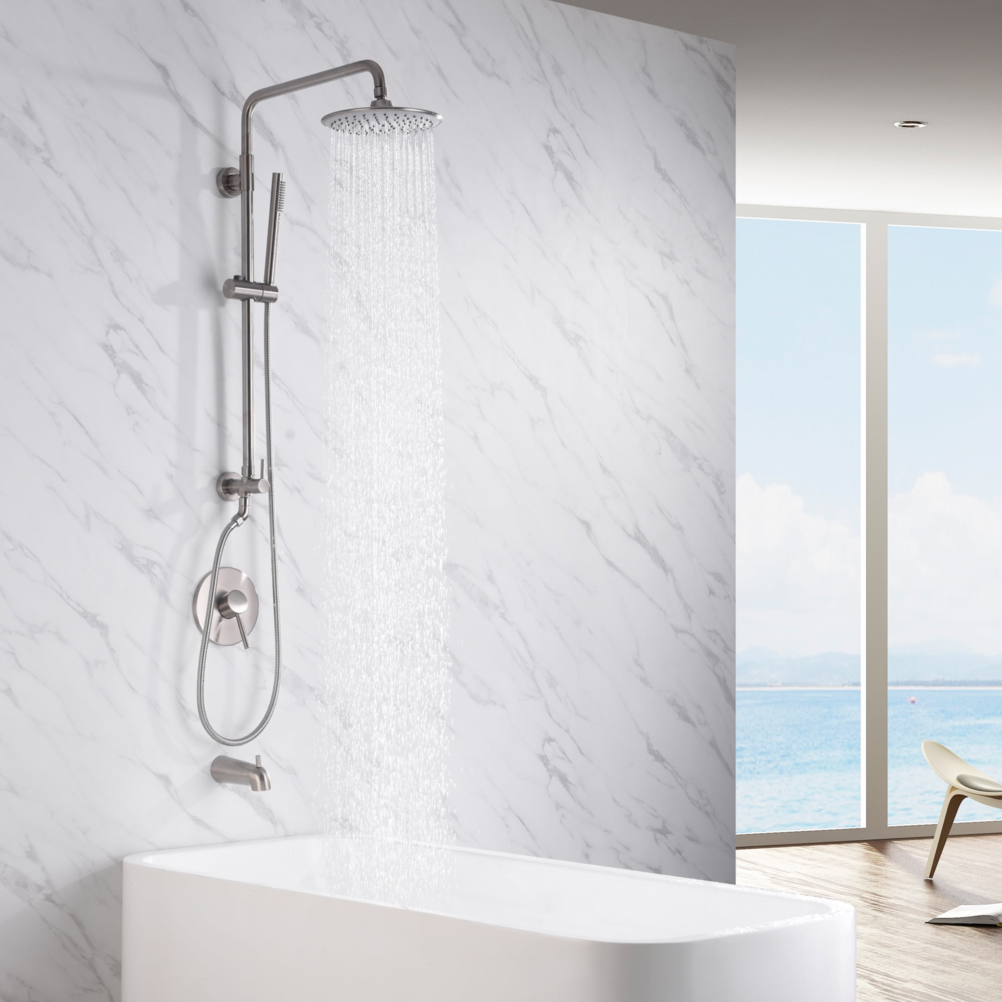 sumerain Brushed Nickel Retrofit Shower Systems with 9 Inch Rain Shower Head