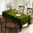 thumbnail image 2 of Velvet Table Cloth with Decorative Ruffle Edge Luxurious Soft Washable Rectangular Tablecloth Thick Wrinkle-Resistant Oblong Table Cover for Kitchen Dining Party Wedding 140*180cm Olive Green, 2 of 5
