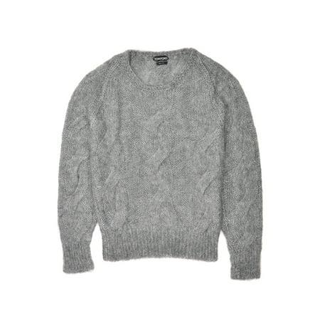 Mohair Cable - Tom Ford Mens Mohair Silk Grey Crewneck Cable Knit Sweater