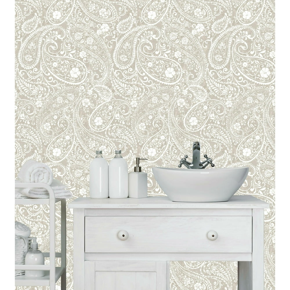 RoomMates White and Beige Paisley Prince Peel and Stick Wallpaper