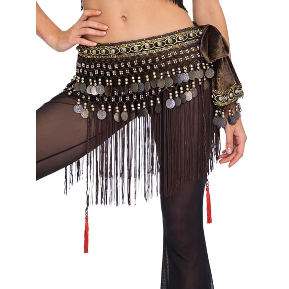 Riismen Foulards de Hanche de Danse du Ventre pour Femmes, Chaîne de Taille de Danse à Franges, Jupe de Performance de Danseuse du Ventre, Café, Taille Unique