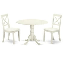 FurniFact White Dining Set, Round Drop Leaf Table, X-Back Chairs, 2-Person, Faux Leather