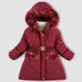 thumbnail image 4 of Povozer Girls and Toddlers' Long Heavyweight Hooded Puffer Jacket(Red,5-6Y), 4 of 5