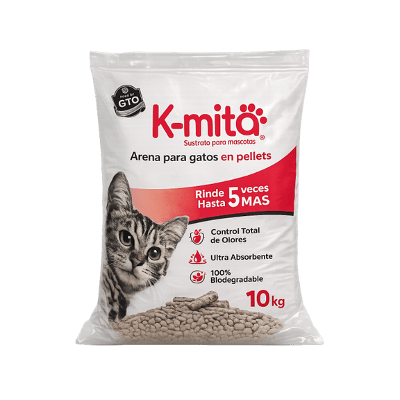 Kmita Premium - 10 kg - Arena para Gato en Pellets, 100% Natural – Biodegradable – Rinde 5 Veces Más - Cero Olores - Cero Polvo - Ulta Absorbente