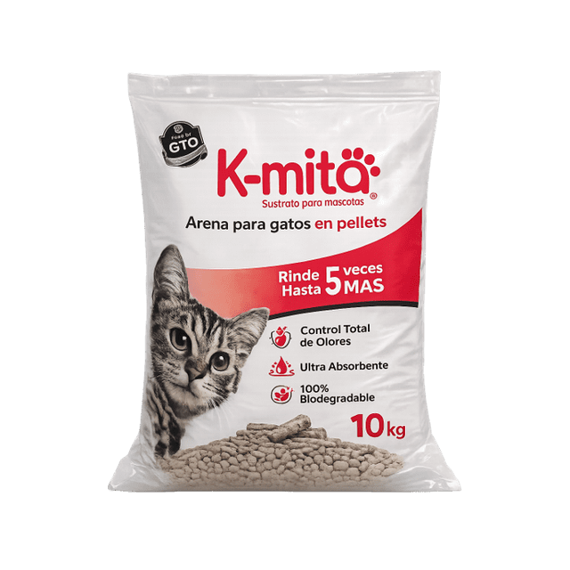Kmita Premium - 10 kg - Arena para Gato en Pellets, 100% Natural – Biodegradable – Rinde 5 Veces Más - Cero Olores - Cero Polvo - Ulta Absorbente