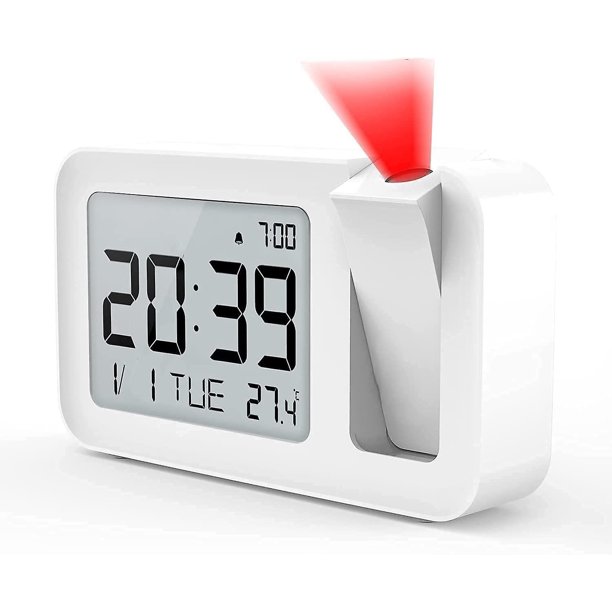 Reloj Despertador De Proyección, Reloj Despertador Digital Con Temperatura Interior, Brillo De Proyección Ajustable De 4 Niveles, Volumen De 2 Niveles, Configuración De 12/24 Horas Para Cama,11 Feliz Sencillez