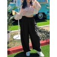 thumbnail image 6 of Yesfashion Women's Casual Summer Baggy Palazzo Pants  Drawstring High Waisted Wide Leg Harem Pockets Pants, 6 of 6