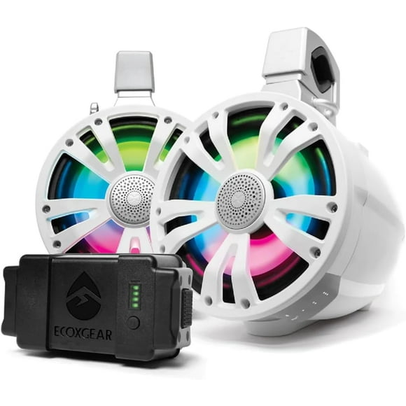 TB8 ExtremeTower Powersports Marine Waterproof Sealed 8-inch 2-Way – 1 Battery-Powered Bluetooth Amplified Speaker + 1 Passive Speaker – White