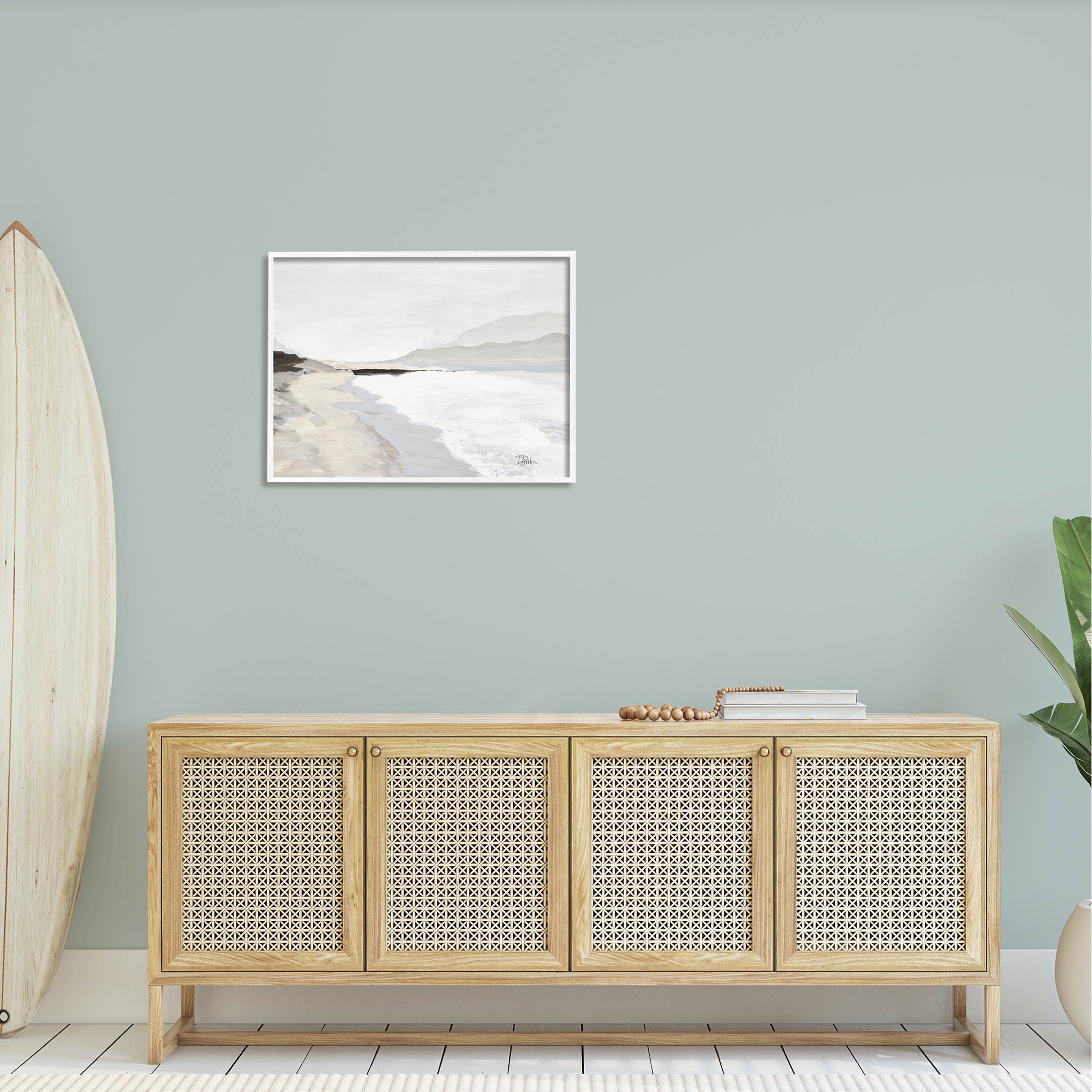 Beach Foam Coastal Shore Coastal Painting White Framed Art Print Wall Art