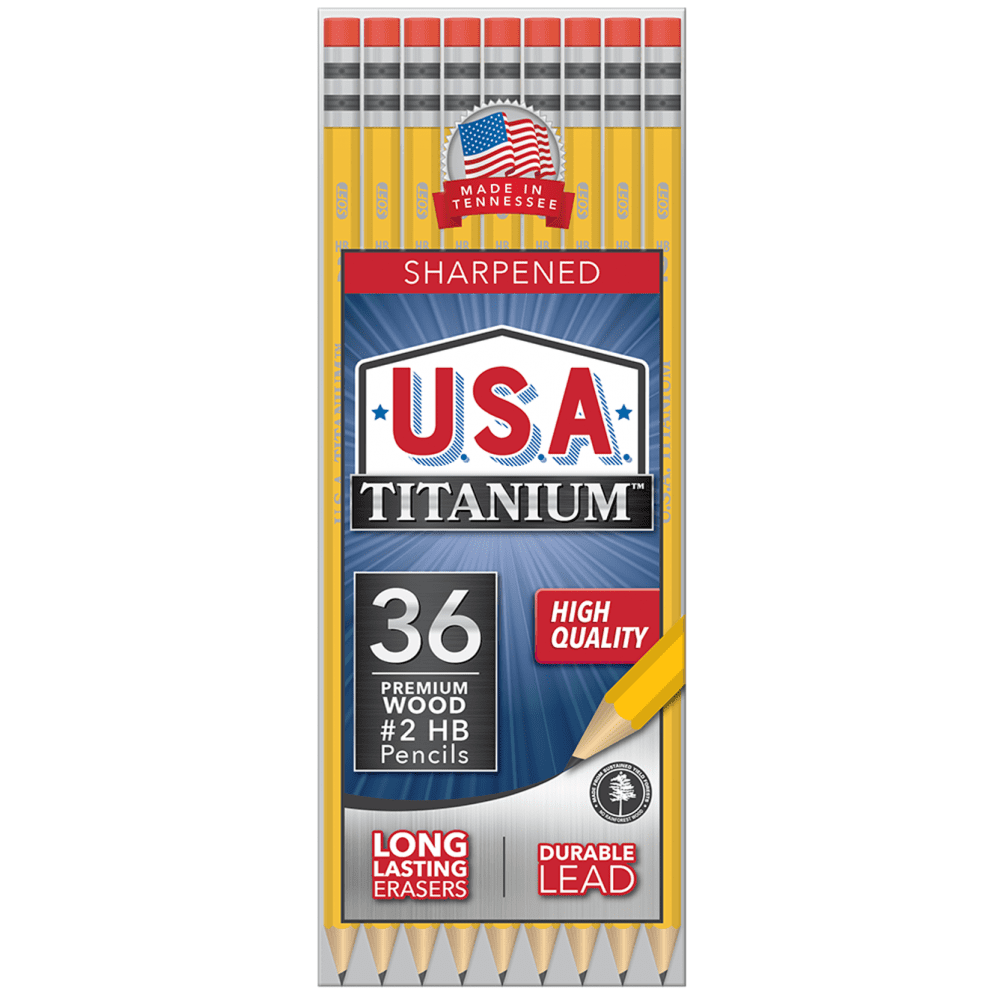 USA Titanium Premium Yellow No.2 Pencils 36 Count Sharpened Woodcase