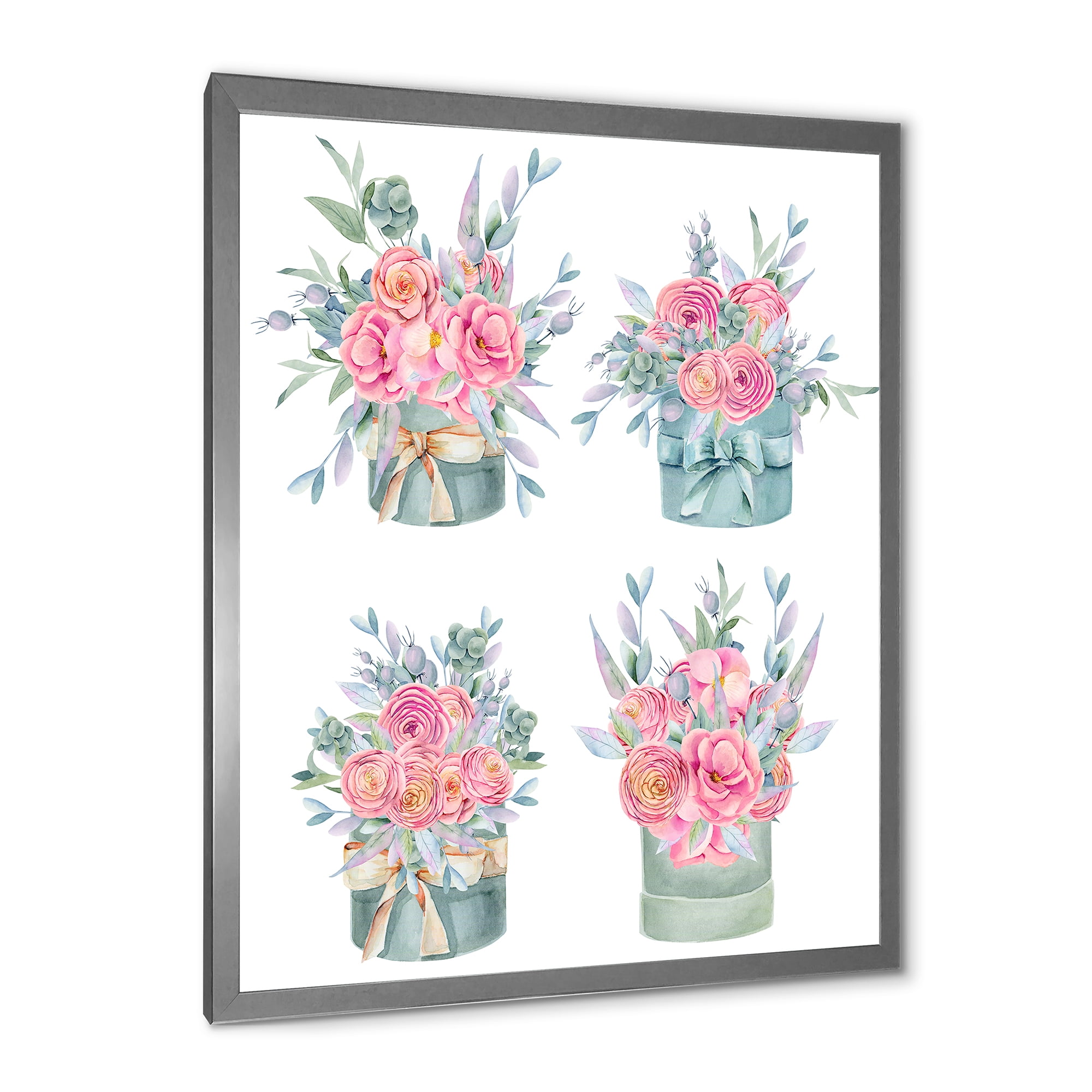 Designart 'Bouquets Collection of Pink Roses' Farmhouse Framed Art Print