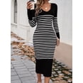 thumbnail image 6 of PHOESEN Sweater Maxi Dress for Women Trendy Ribbed Knit Bodycon Dresses V Neck Long Sleeve Slim Fit Dresses, 6 of 7