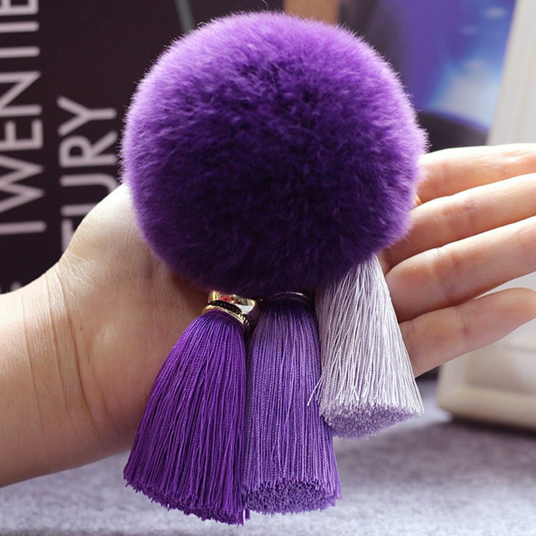 Winee 48 Pieces Pom Poms Keychains Bulk Puff Ball Keychain Fluffy Soft Artificial Faux Fur Puff Ball Keychain Accessories with Tassels and Keyrings