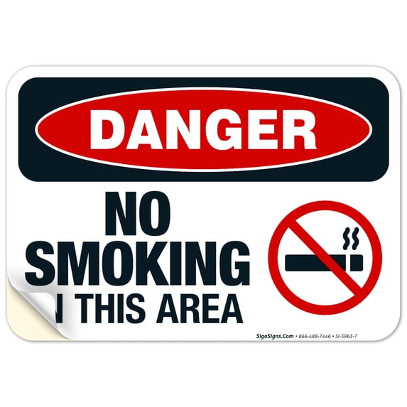 Danger No Smoking In This Area Sign, OSHA Danger Sign, 10x7 Vinyl Sticker