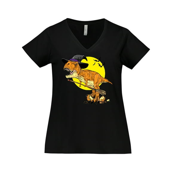 Inktastic Roaring Tyrannosaurus Rex Witch on Halloween Women's Plus Size V-Neck T-Shirt
