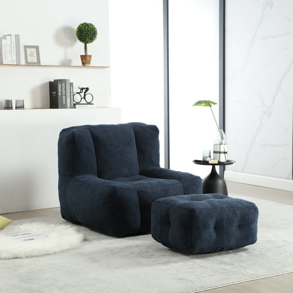 Comfortable Bean Bag for Adults - Super Soft Lazy Sofa Chair with Memory Foam & Ottoman, Indoor Modern Focus Bean Bag Chair for Living Room, Bedroom, Apartment (Mosha Velvet, High-Density Foam)