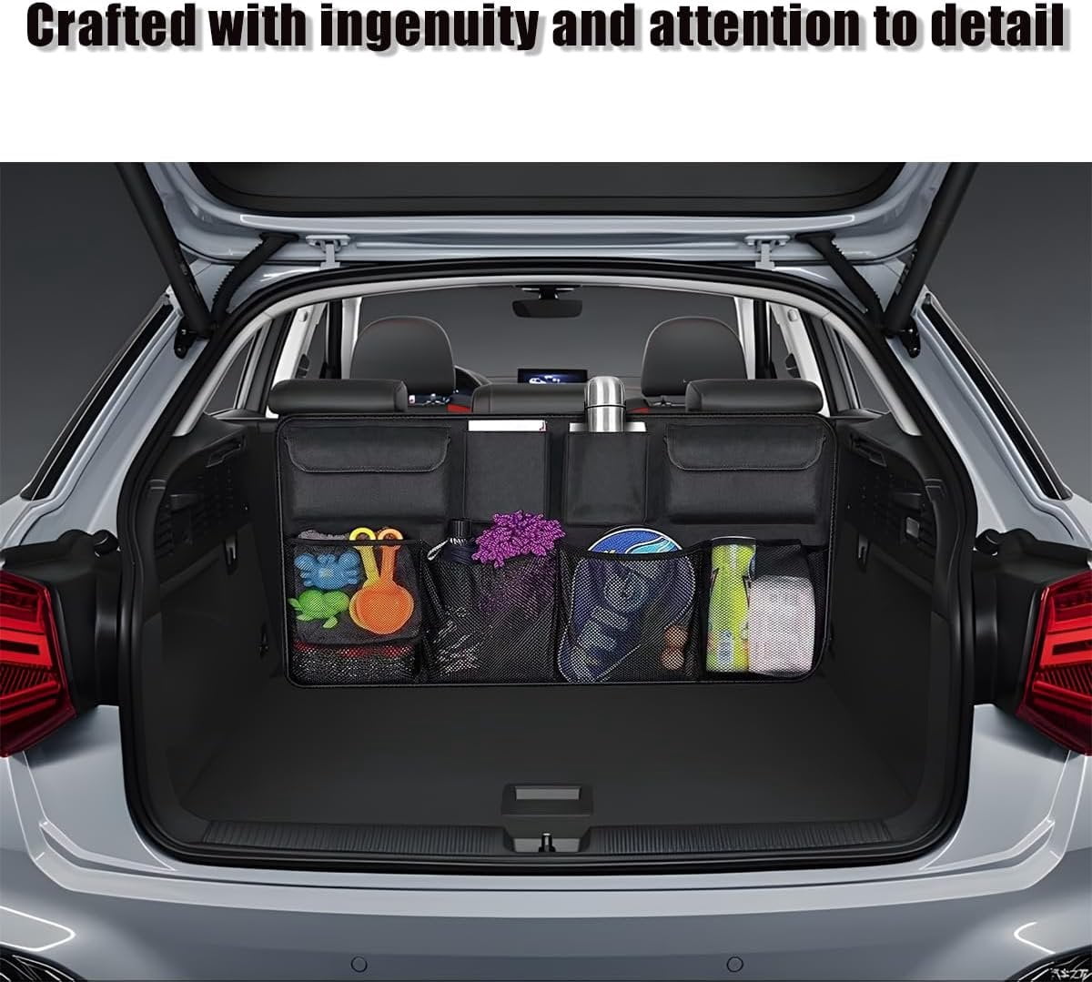 Trunk Organizer, Space Saving  Backseat  with 8 Large Pockets, Automotive Interior Cargo Organization Storage Bag Accessories, Universal for SUV, , Van