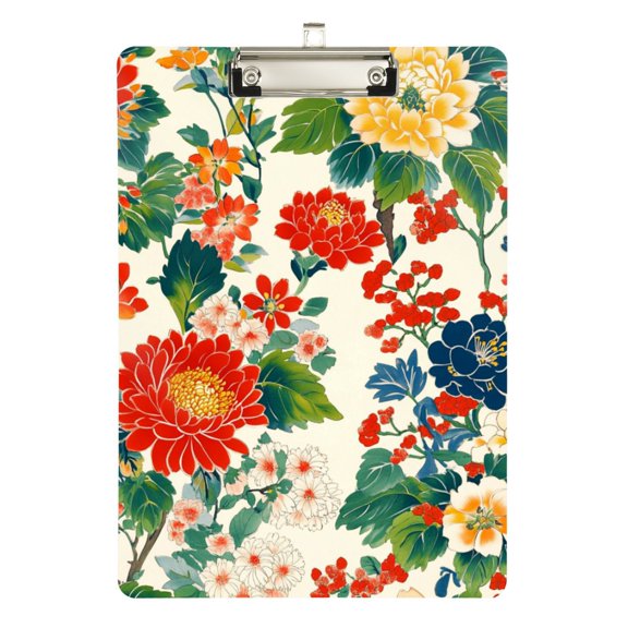 FORMRS Acrylic Clipboard with Low Profile Clip Standard A4 Letter Size, 12.5" x 9", Colorful Flowers Pattern