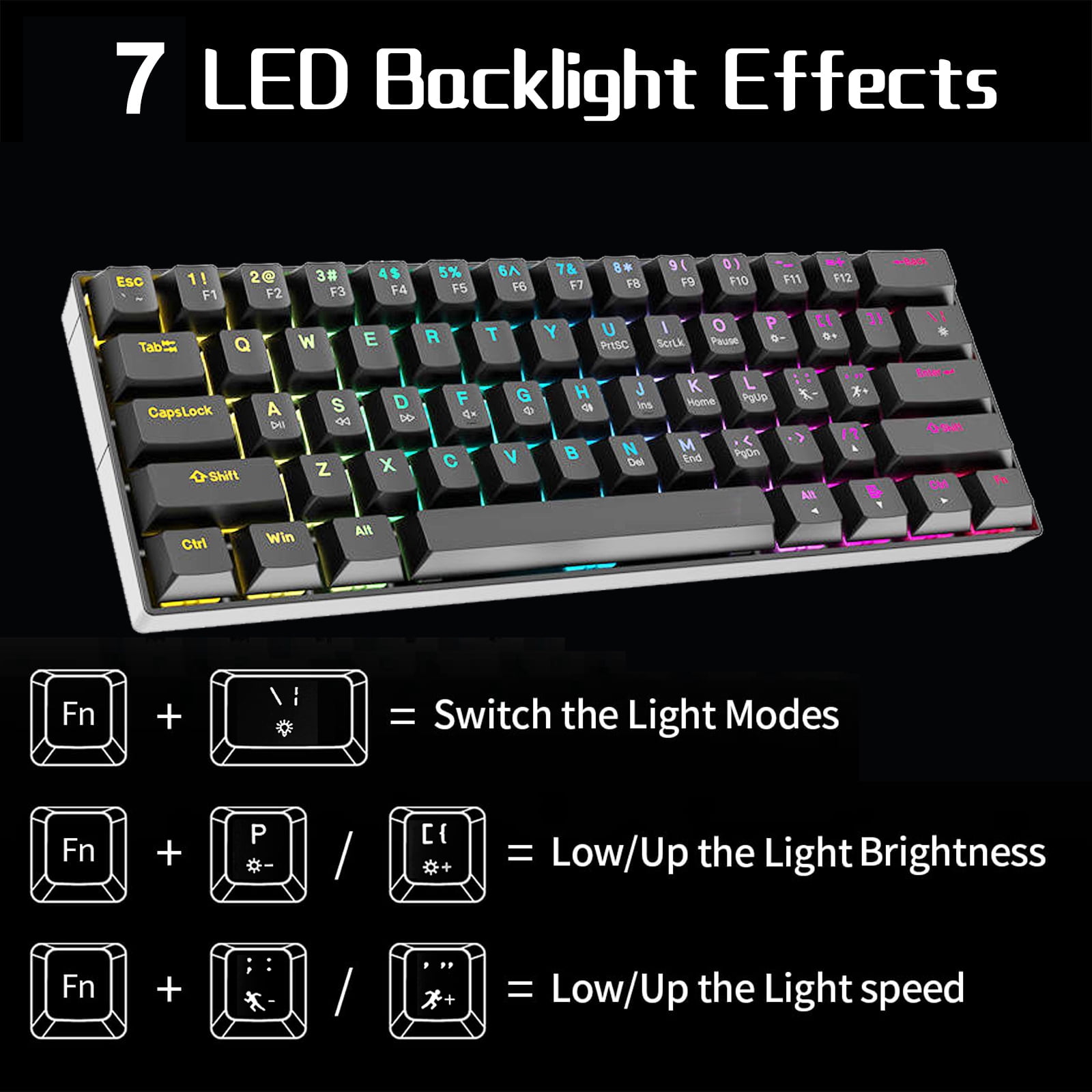 60% Mechanical Keyboard, Wired Gaming Keyboard with Blue Switches, LED Backlit Ultra-Compact 61 Keys Mini Keyboard for Laptop Gamer