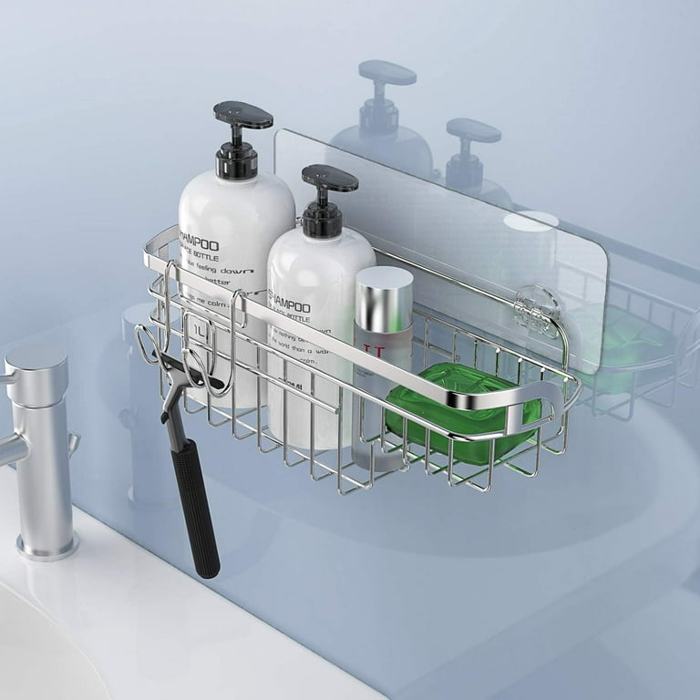 CHERISHGARD Shower Caddies 2 PACK - No Drilling Adhesive Shower Organizer  with Hooks, Rustproof SUS304 Stainless Steel Bathroom Shower Shelf, Shower
