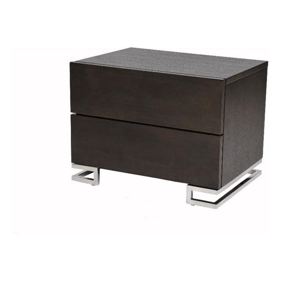 Benjara Sam 20" NightStand- 2 Drawers- Espresso Brown- High Polished Metal Legs
