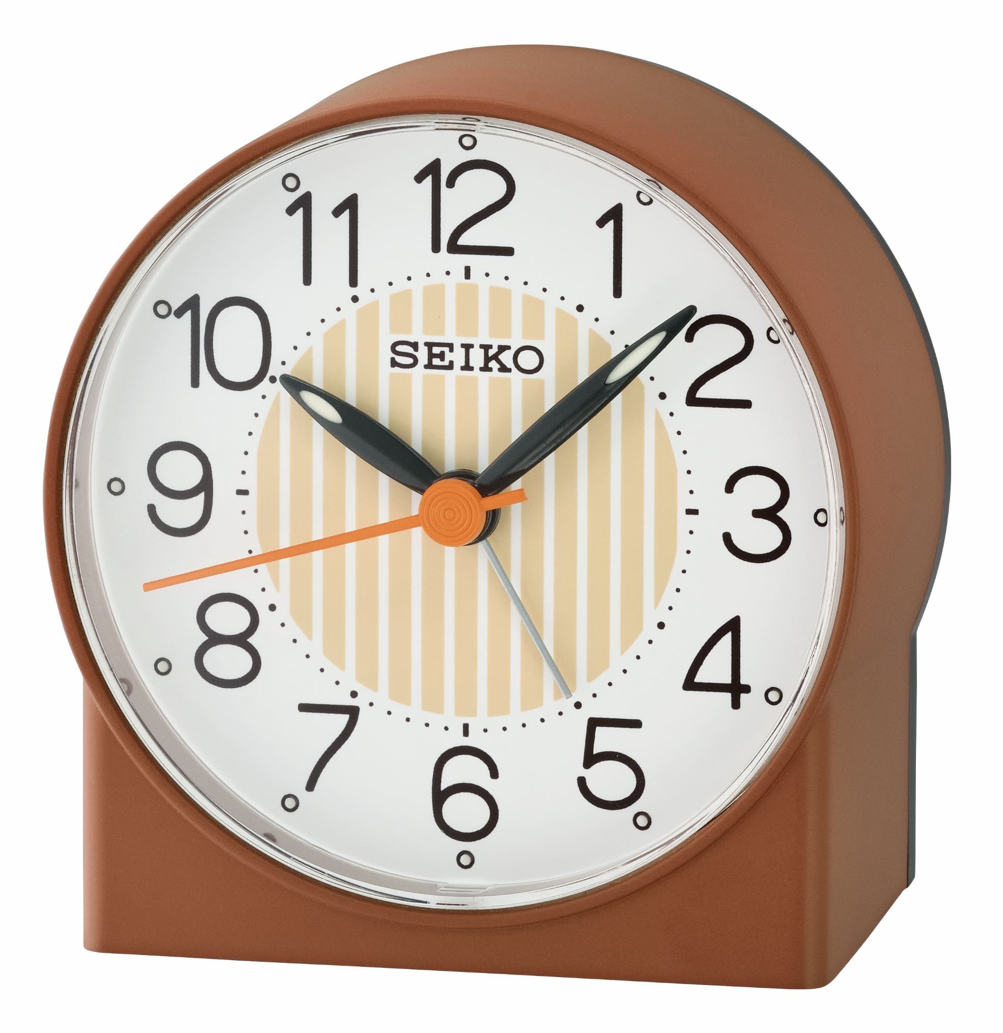 Seiko 3' Asami Beep Bedside Alarm Brown Analog Arabic Quiet Sweep Glow Hands, QHE136BLH