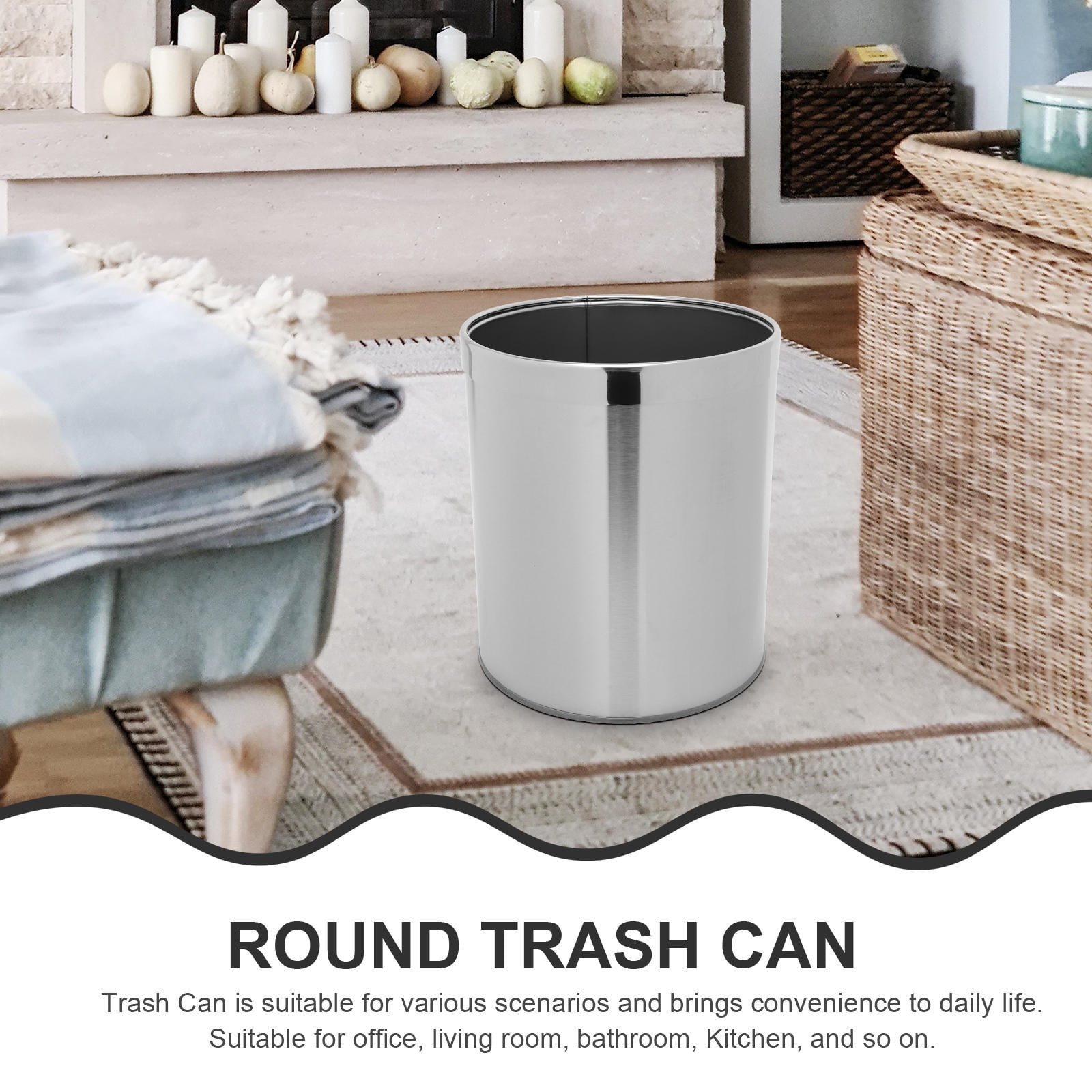 HOOWIFFY Stainless Steel Small Waste Basket, Compact Stylish Trash Can for Bathroom, Kitchen, Car, Office Use