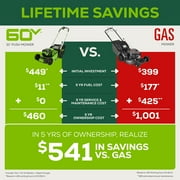 Greenworks 60V 21 Cordless Brushless Lawn Mower with 5.0Ah Battery & Charger 2531602