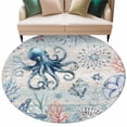 thumbnail image 2 of Summer Ocean Octopus Round Living Room Rugs 8 ft, Coral Shell Washable Large Area Rug with Non-Slip Sturdy Edge Binding Round Carpet for Dining Room Kitchen Office, 2 of 9