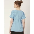 thumbnail image 2 of Moomaya Women Printed Short Sleeves Cotton Top, V Neck Long Length Flared Summer Tunic Top, 2 of 8