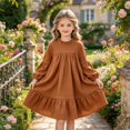 thumbnail image 2 of JFOPQVSM Toddler Kids Baby Girl Dress Long Sleeve Solid Color Casual Dresses Girls Fall Winter Outfit Clothes, 2 of 6