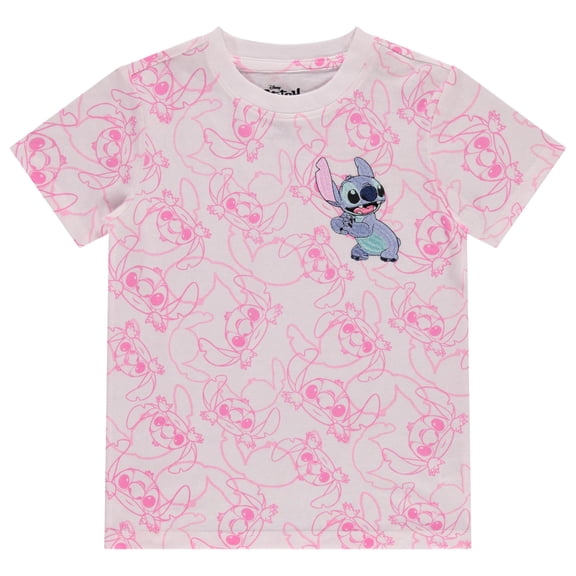 Disney Lilo and Stitch Girls Short Sleeve T-Shirt- Stitch Girls Tee Sizes 4-16 White