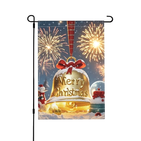 Merry Christmas Happy New Year Bell Celebrate Winter Holiday House Flag 28 x 40 Inch Double Sided Garden Yard Outdoor Banner Decor