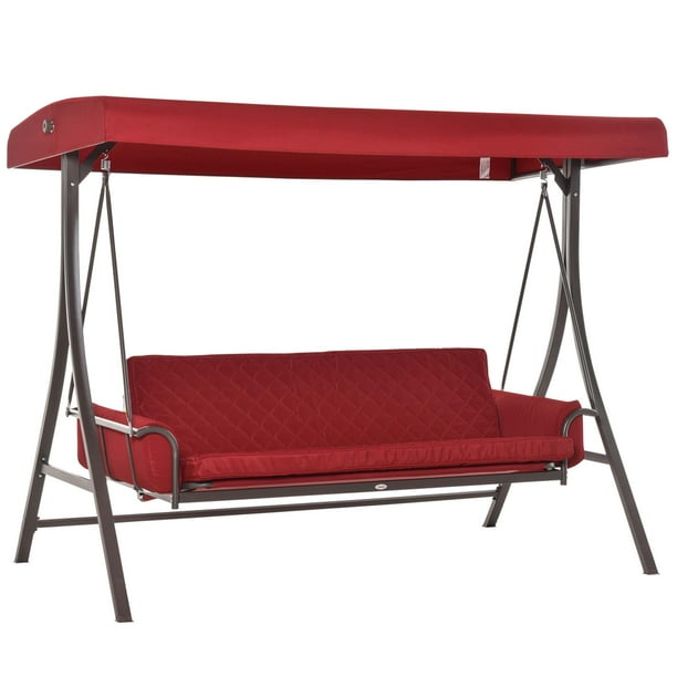 Outsunny 3 Person Patio Swing Chair Bench Outdoor Convertible Hammock Bed With Adjustable Canopy Cushion Pillows For Porch Backyard Garden Red Com Outsunny 3 Person Patio Swing Chair, Outdoor Patio Swings Canada