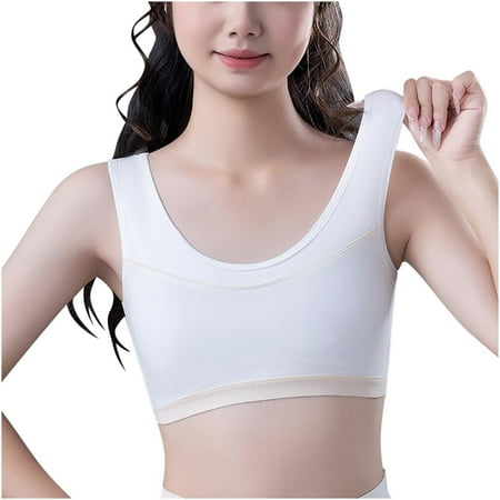 Gnurob on Sale Training Bras for Girls 12-15 Sports Seamless Bra Thin Bralette Comfortable Breathable Bralettes for Teens Clearance 01-White Large