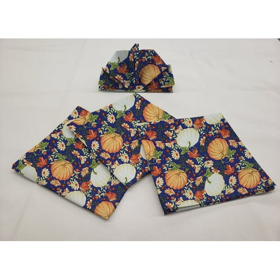 Fall Harvest Cloth Napkins by Penny's Needful Things (Set of 4) (Pumpkins on Purple)