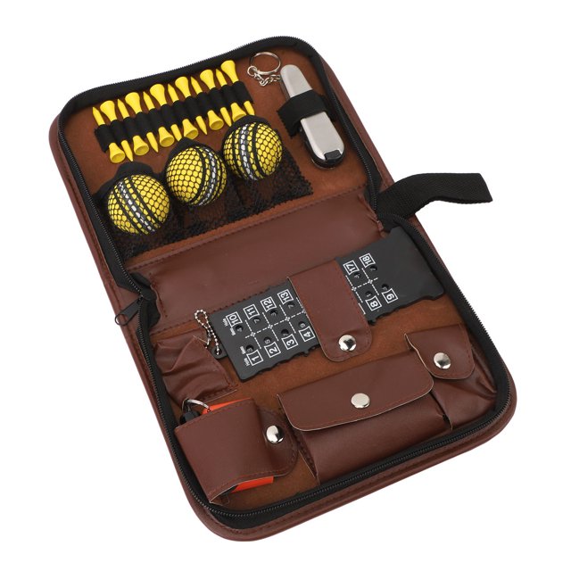 6 in 1 Golf Accessory Bag PU Leather Large Capacity Brown Classic Golf Essentials Storage Case