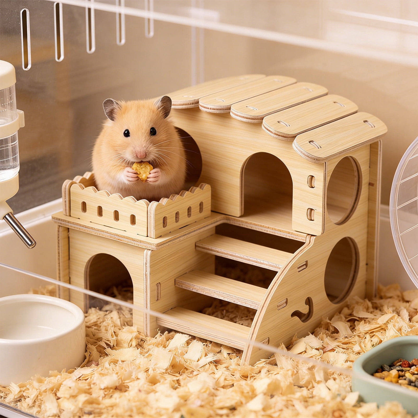 Nebwoak Natural Wood Hamster Hideout, Solid Gerbil Chew Toys & Small Animal Cage Decor, Safe Hide Bed for Gnawing Sleeping