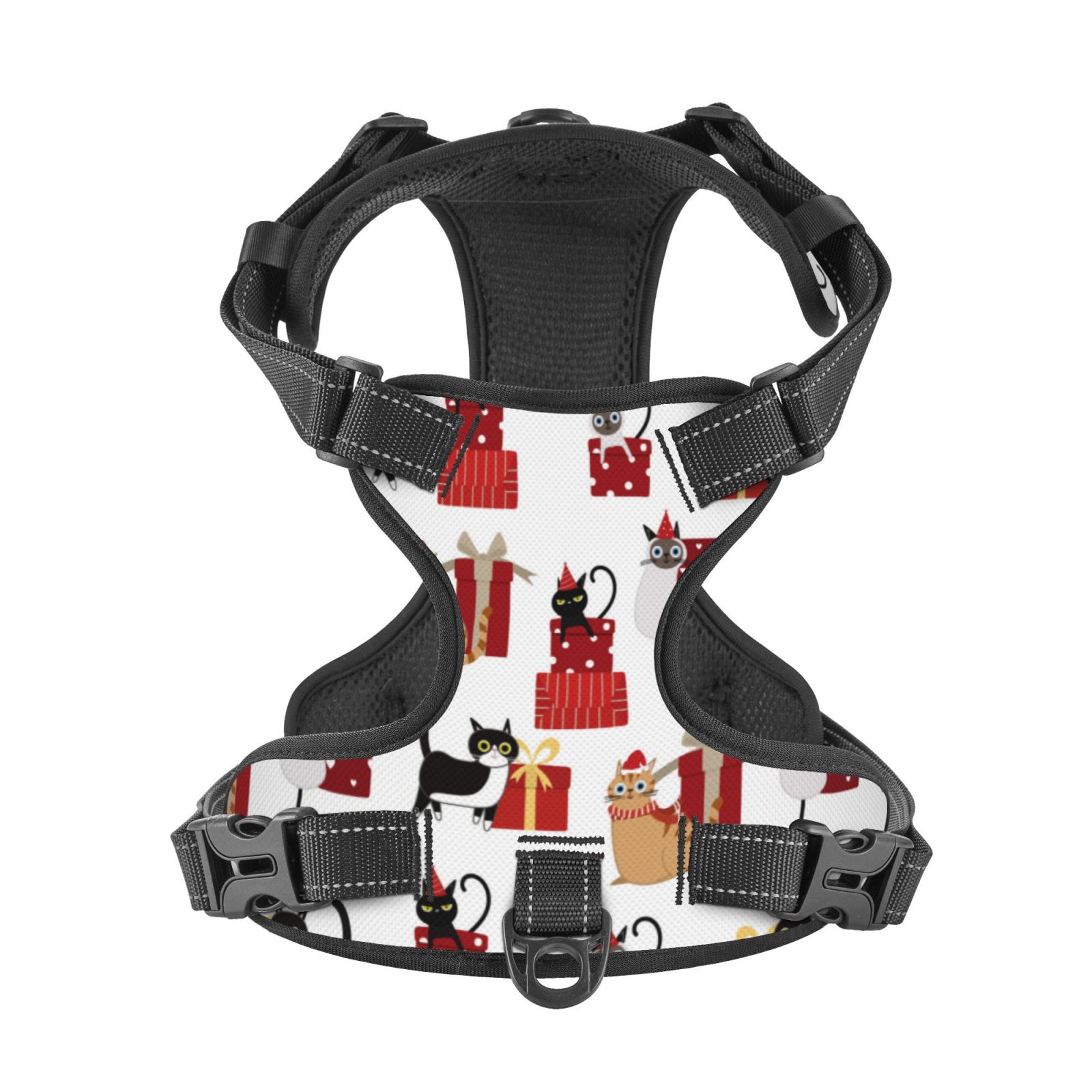 Picia Cute Cat And Christmas Gift No-Pull Dog Harness Reflective Front Clip Vest with Handle,Step-in Air Dog Harness,Adjustable 2 Metal Rings 4 Buckles,Easy to Put on & Take Off Large
