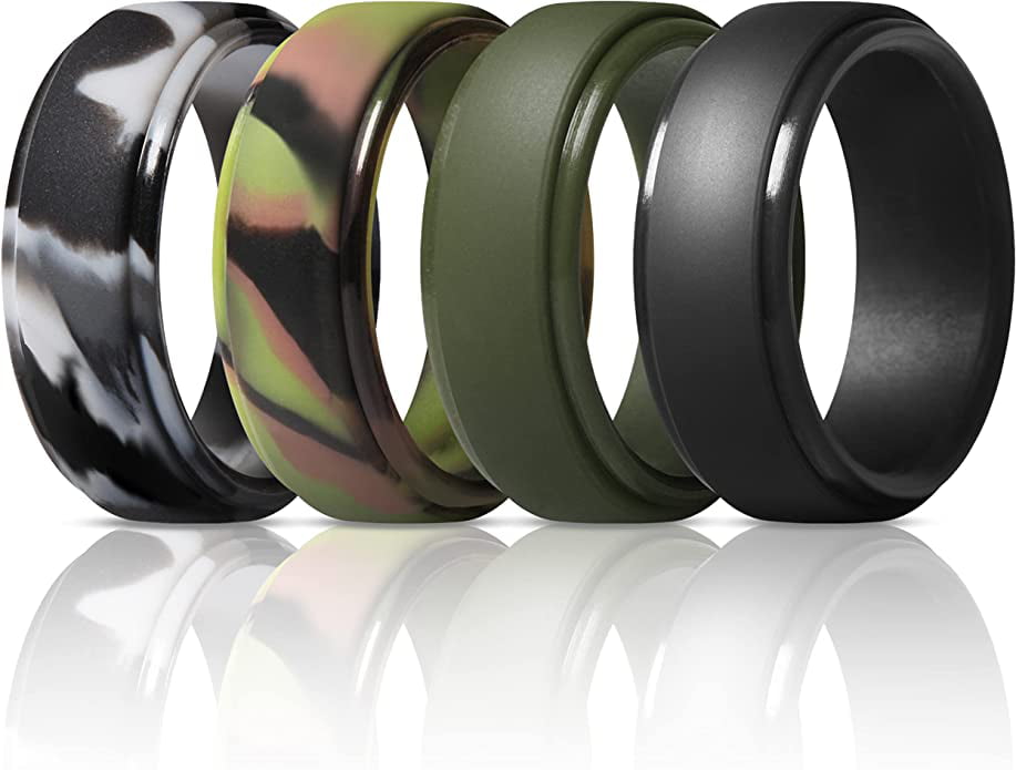 Thunderfit Silicone Ring Men 10mm Wide 2.5mm Thick Step Edge Rubber Wedding Band 
