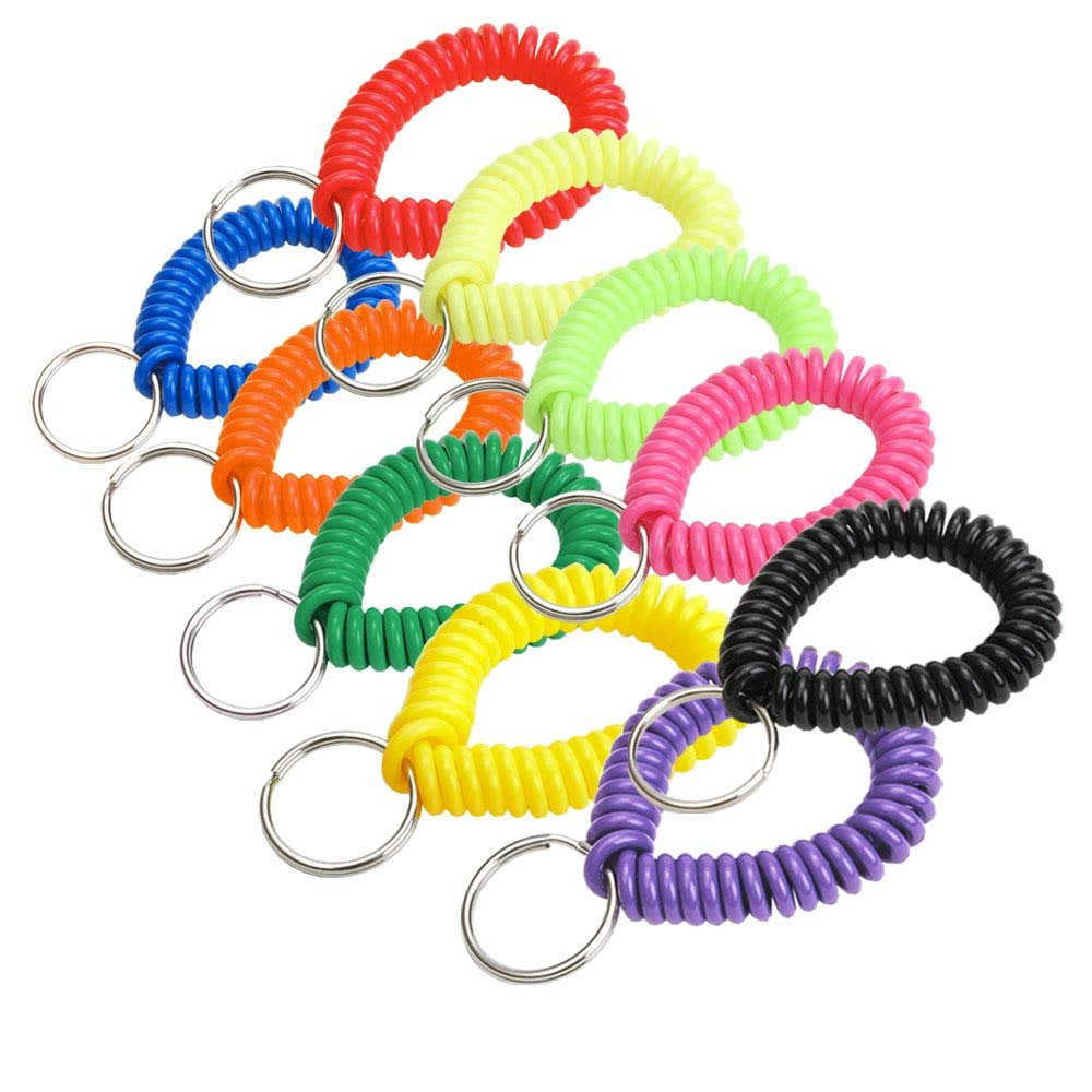 Colorful Stretchable Spiral Bracelet Wrist Coil Key Chains Wrist 5pc Brown-s