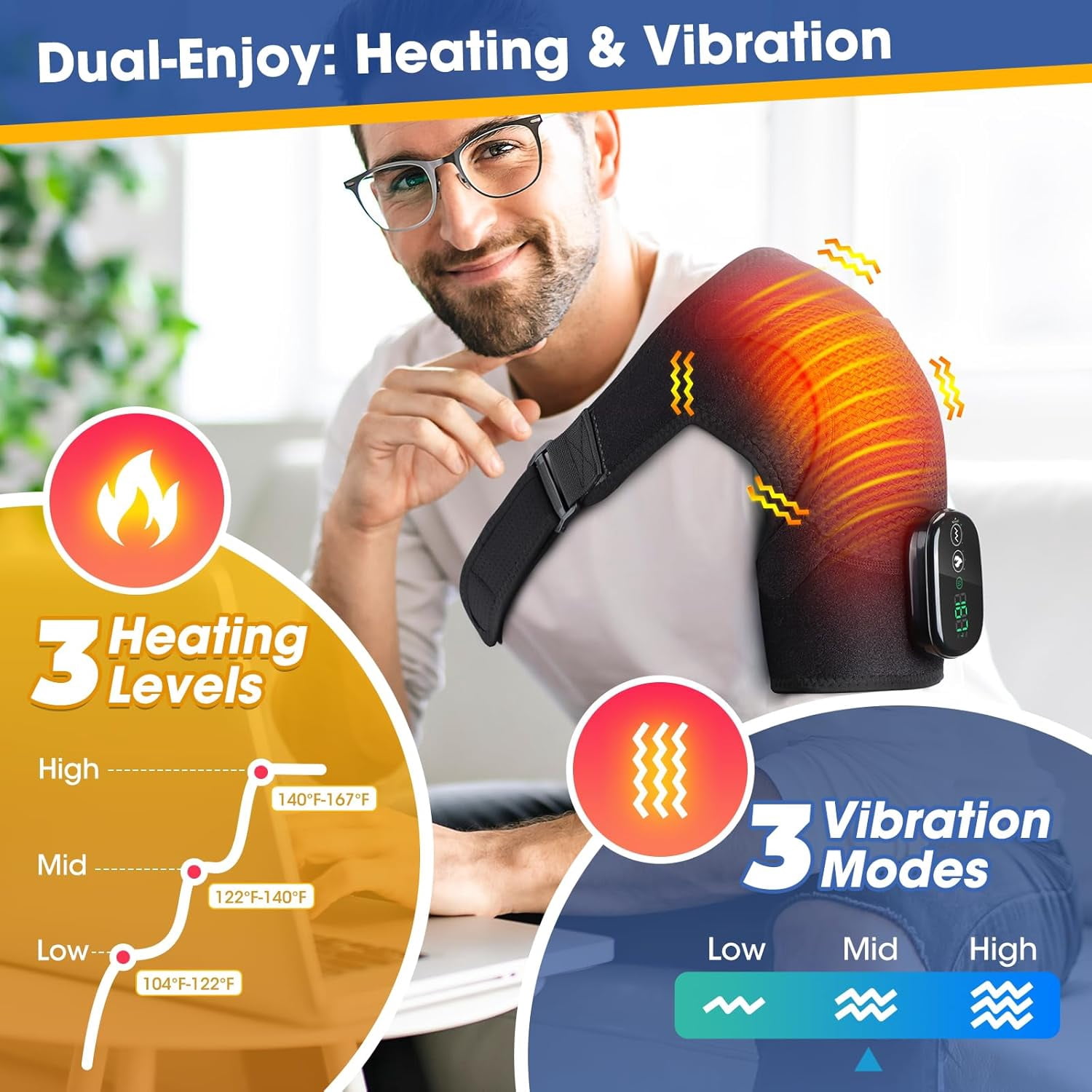 Heating Vibration Massage Shoulder Pad With Digital Display Controller 3-speed Heating 3-speed Vibration Massage Portable Shoulder Massage Equipment Relax Shoulder and Neck USB Charging