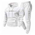 thumbnail image 4 of Babcutegg Mens Letter Print Outfit 2-Piece Hooded Sweathsirt and Jogger Sweatpants Loose Casual Set White Size L, 4 of 9