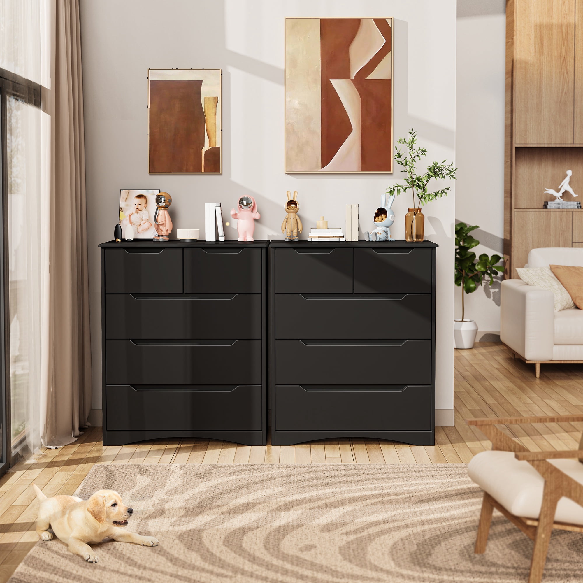 dresser with cut out handles Pemberly Row Simple Wood 6 Drawer it can be matched with different styles and functions 4-Drawer Dresser, Wood Organizer Unit