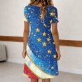 thumbnail image 5 of Women's Independence Day 250 Years Anniversary Patriotic Dress Short Sleeve Printed Star Pattern Round Neckline Casual Comfortable Daily Wear USA Flag Summer Dress 4th of July Light Blue M, 5 of 5