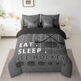 thumbnail image 2 of Feelyou Eat Sleep Ice Hockey Print Twin Bedding Sets 7pcs, Gray Ice Hockey Rink Bedding Comforter Set, Teens Kids Sports Sheet Sets, 2 of 8