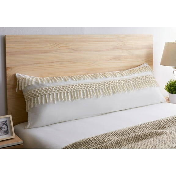 Sweet Jojo Designs Boho Fringe Ivory Body Pillow Cover Case 54x20 (Pillow Not Included)