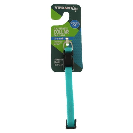 Slip Free Adjustable Collar - Vibrant Life Adjustable Teal Dog Collar, X-Small, 6-9 in