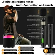 Karaoke Machine with Two Wireless Microphones, Portable Bluetooth Karaoke Speaker for Adults Kids, PA System Set with Bass/Treble Mode, 360° Degree Party Lights, Support FM/AUX/USB/6.35mm for Home TV